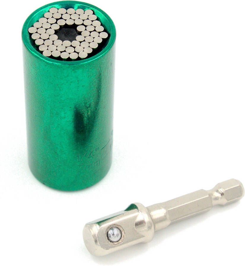 ELiving Universele dopsleutel Gator Grip inclusief adapter voor op je boormachine of ratelsleutel. Groen