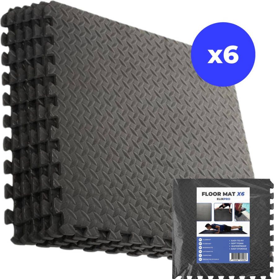 ElixPro Ondervloer Zwembadtegels Ondergrond tegels Fitnesstegels Vloertegels Foam tegels 40x40CM 1CM dik Inclusief 12 randen Zwart