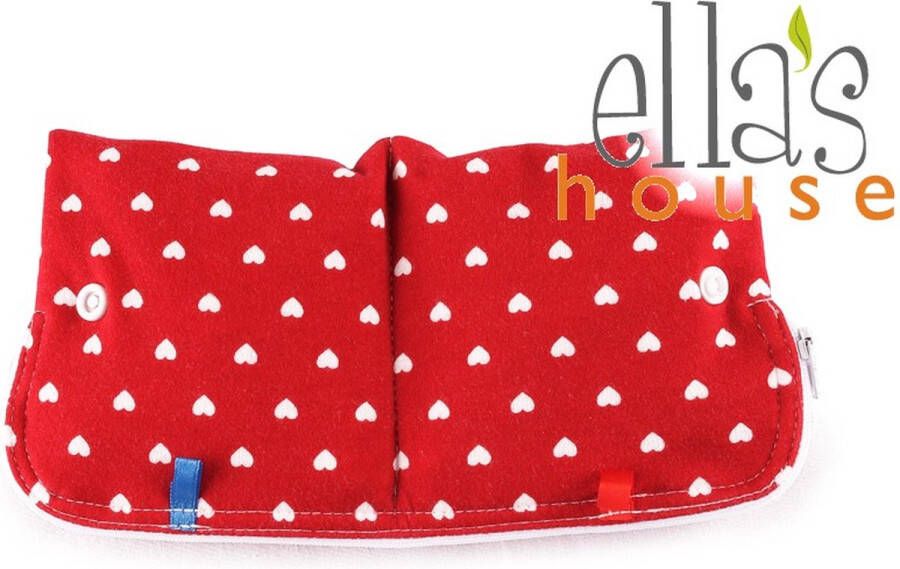 Ella's House moon pouch tasje voor maandverband rood met witte hartjes onderweg wetbag wasbaar maandverband wasbare inlegkruisjes