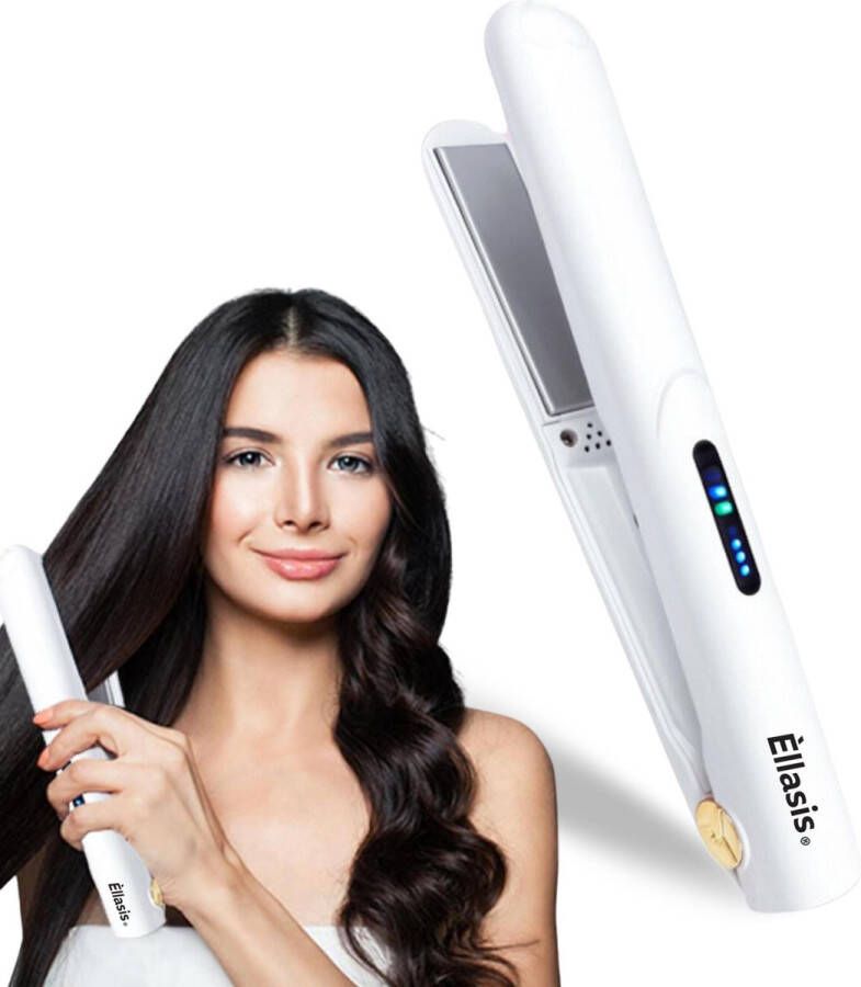 Èllasis Draadloze Stijltang Hair Straightener 2 in 1 Krultang Draadloos Mini Reis Haar Wit