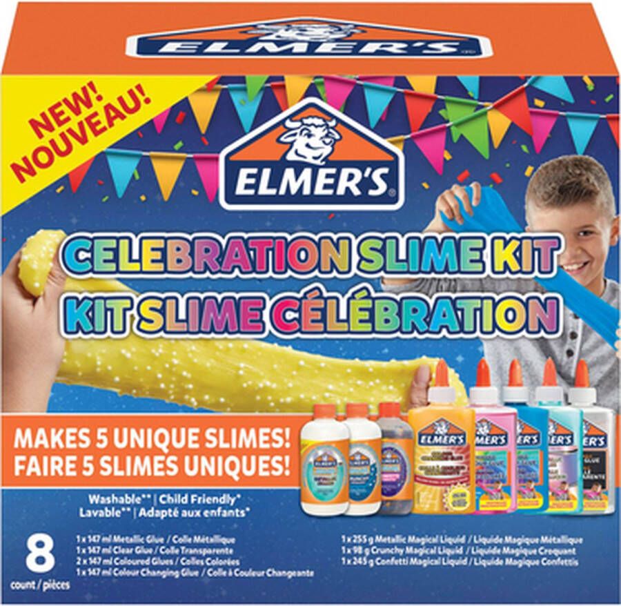 Elmer's Celebration-slijmpakket van | Slijmbenodigdheden inclusief diverse Magical Liquid-slijmactivatoren en verschillende soorten vloeibaar lijm | 8-delig pakket