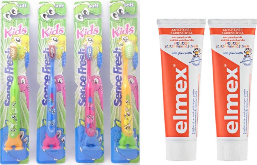 Elmex 2x kinder tandpasta en 4 x sence tandenborstels