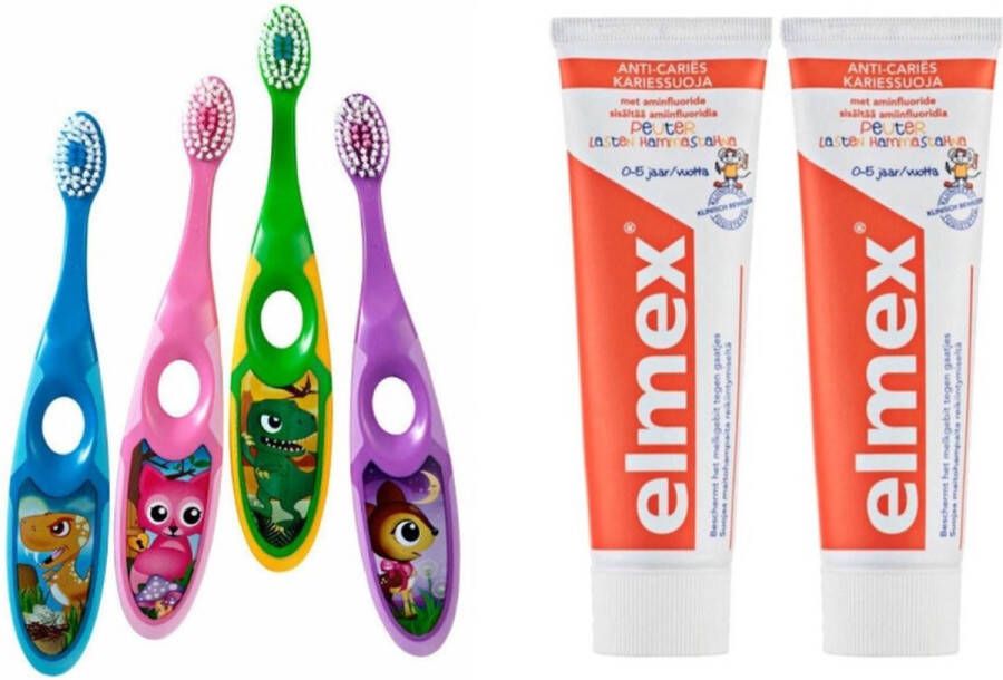 Elmex 4 x Jordan Step by Step tandenborstels zandloper opberghoesje 2 x 0-5 jaar