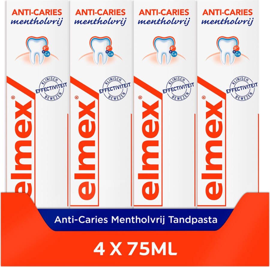 Elmex Anti Cariës Mentholvrij Tandpasta 4 x 75ml Tandpasta Zonder Menthol Voordeelverpakking