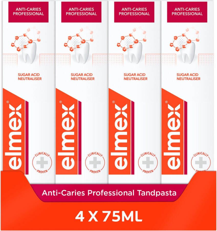 Elmex Anti Cariës Professional Tandpasta 4 x 75ml Bescherming Tegen Gaatjes Voordeelverpakking