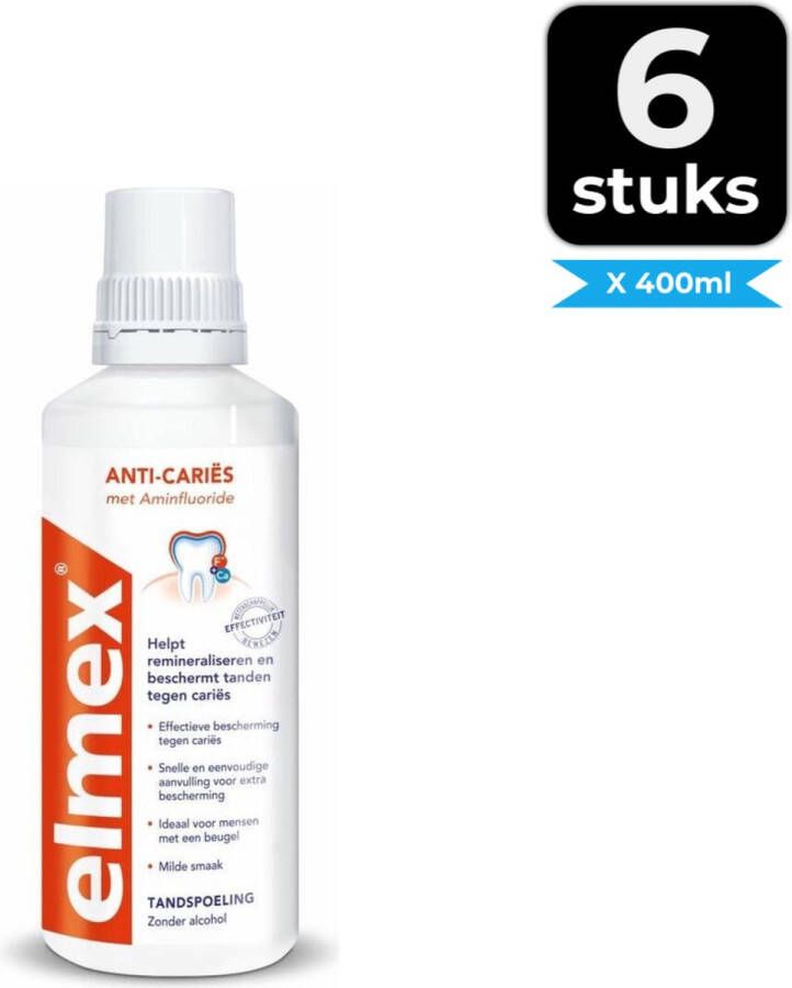 Elmex Anti-Cariës Tandspoeling 400 ml Voordeelverpakking 6 stuks