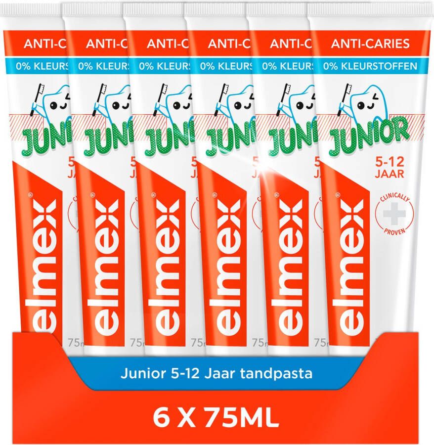 Elmex Junior 5-12 jaar Kindertandpasta 6 x 75ml Voor Kinderen 5-12 jaar Voordeelverpakking