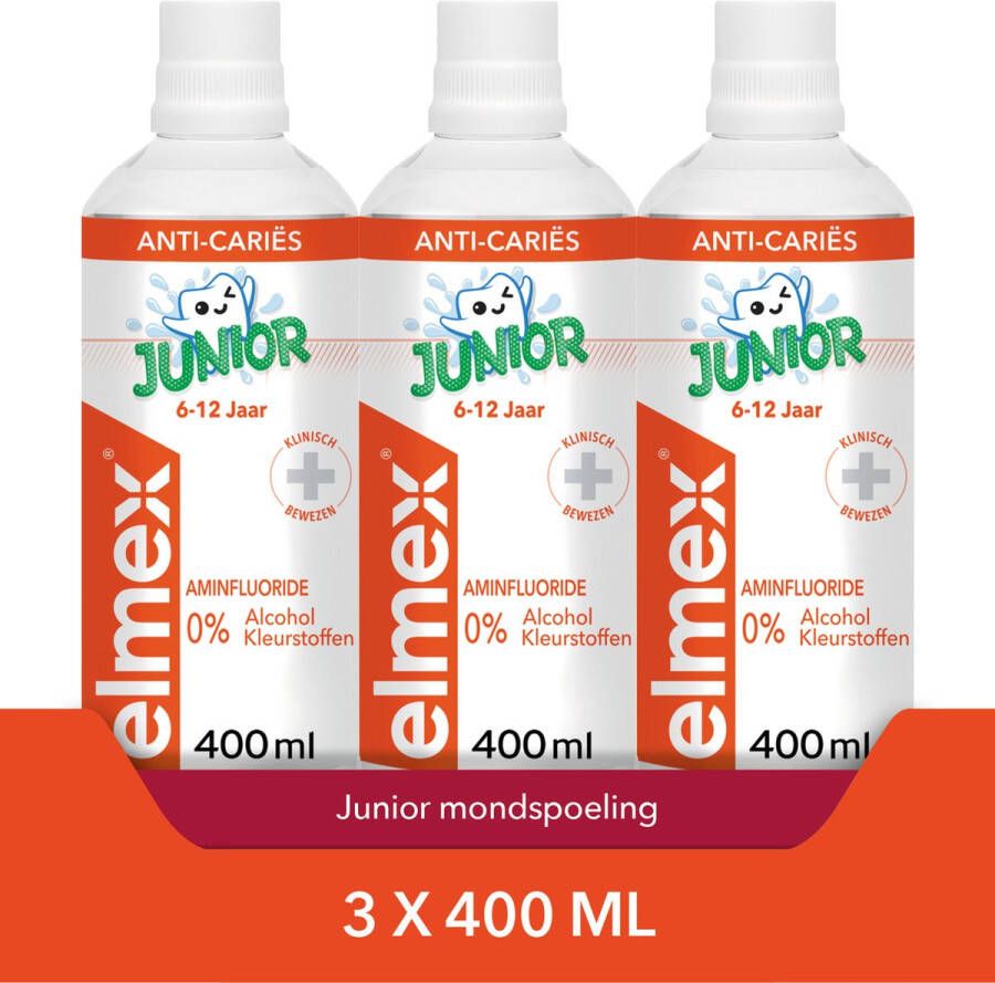 Elmex Junior (6-12 Jaar) Mondwater 3 x 400ml Voordeelverpakking