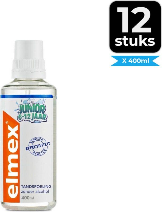Elmex Junior Tandspoeling met Aminfluoride 6-12 Jaar 400 ml Voordeelverpakking 12 stuks