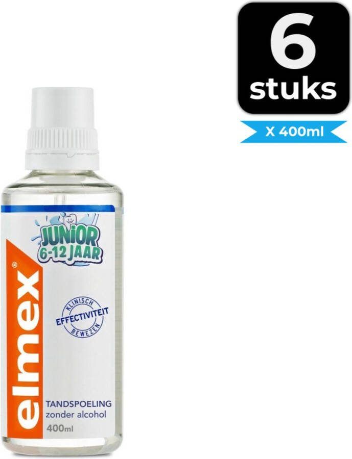 Elmex Junior Tandspoeling met Aminfluoride 6-12 Jaar 400 ml Voordeelverpakking 6 stuks