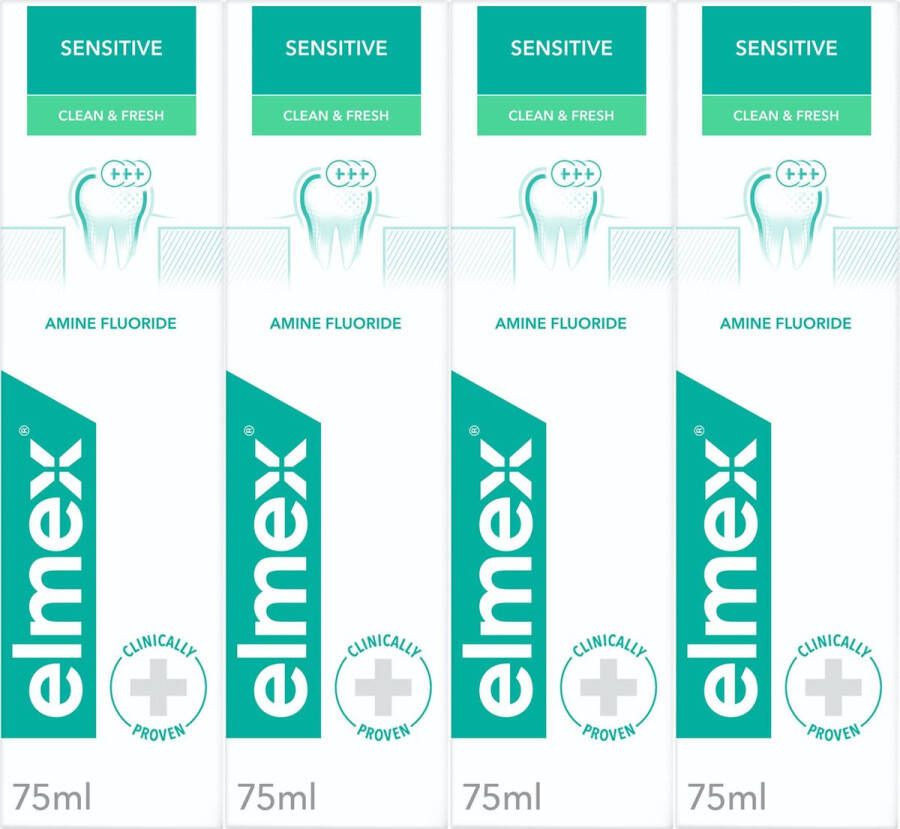 Elmex Sensitive Clean & Fresh tandpasta 4 x 75ml Voor Gevoelige Tanden Voordeelverpakking