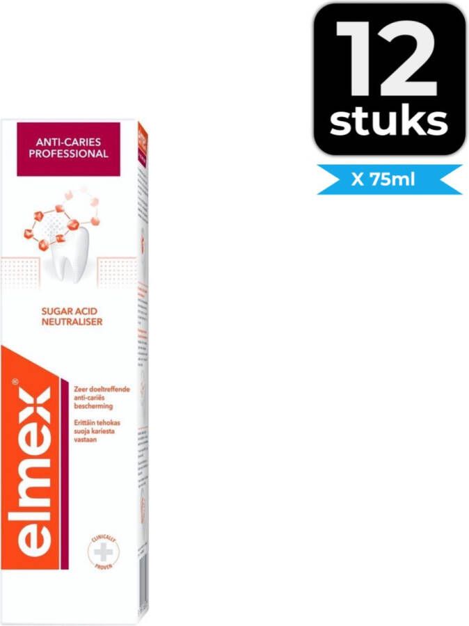 Elmex Tandpasta Anti-Cariës Professional 75 ml Voordeelverpakking 12 stuks