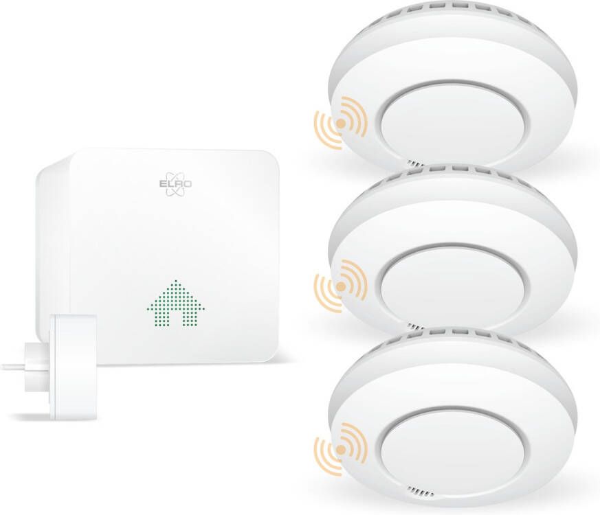 ELRO Connects SF500S Slimme Rookmelder Kit Complete Set met K2 Wifi Connector en 3x Draadloos Koppelbare Rookmelder Met gratis App