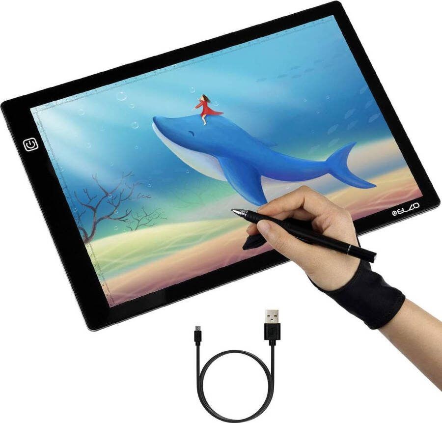 ELZO Lightpad A4 -Tekentablet Voor Diamond Painting Dimbaar Schetstablet Zwart