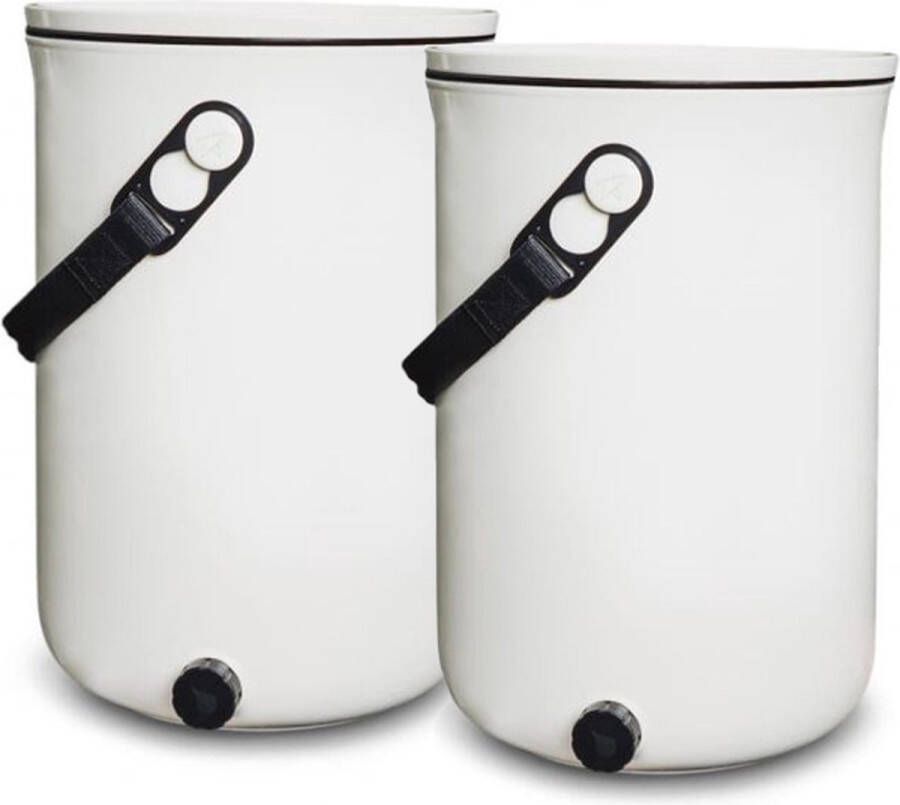EM Bokashi Design keukenemmers set van 2 stuks Vanille 9 6 liter Composteren Compost Emmer Wit