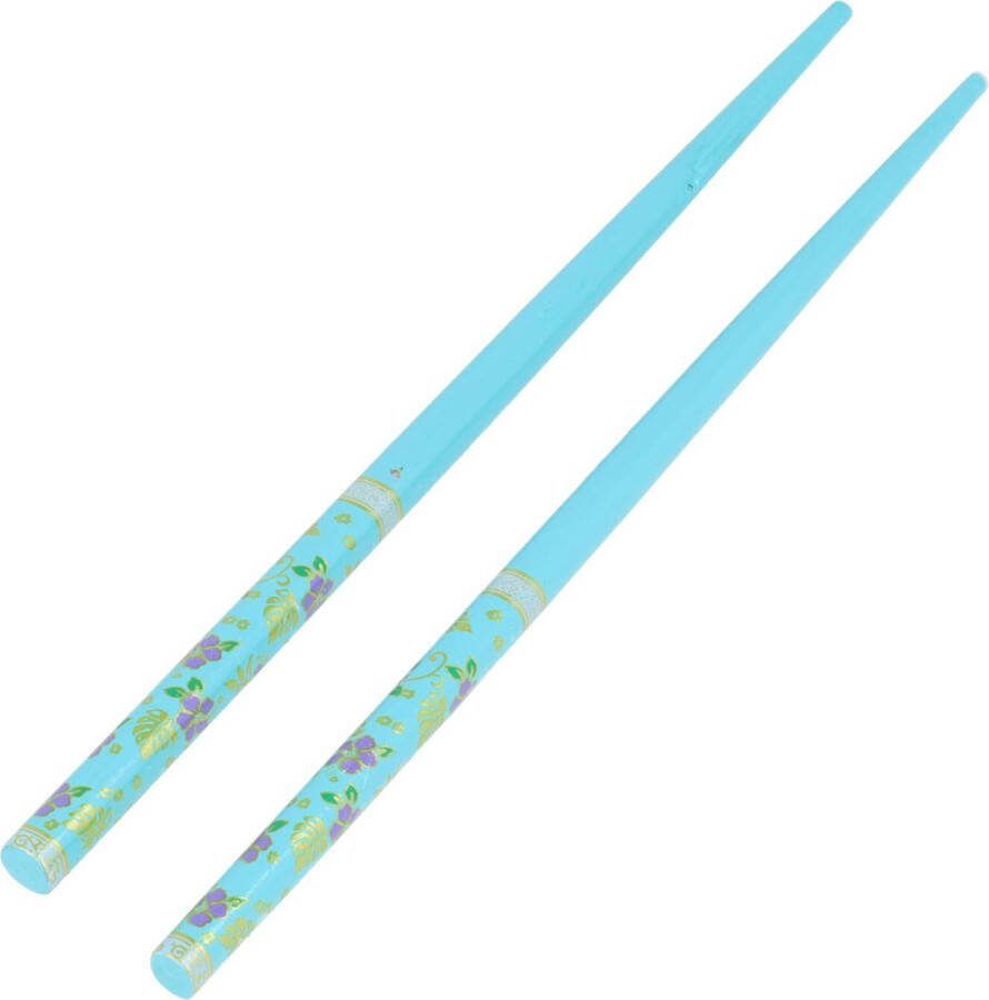 EM Haarpinnen Blo en Patroon Hout 18cm Aqua Blauw 2 Stuks Haarstokjes