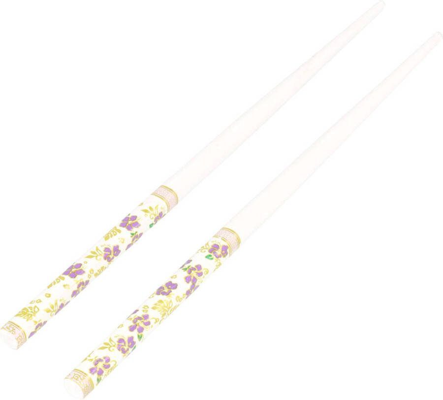 EM Haarpinnen Blo en Patroon Hout 18cm Wit 2 Stuks Witte Haarstokjes Met Print