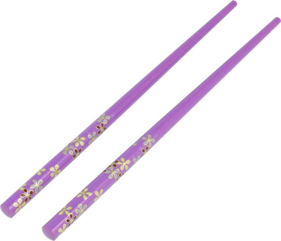EM Haarpinnen Haarstokjes Blo en Print Hout 18cm Paars 2 Stuks Haar Pinnen Stokjes