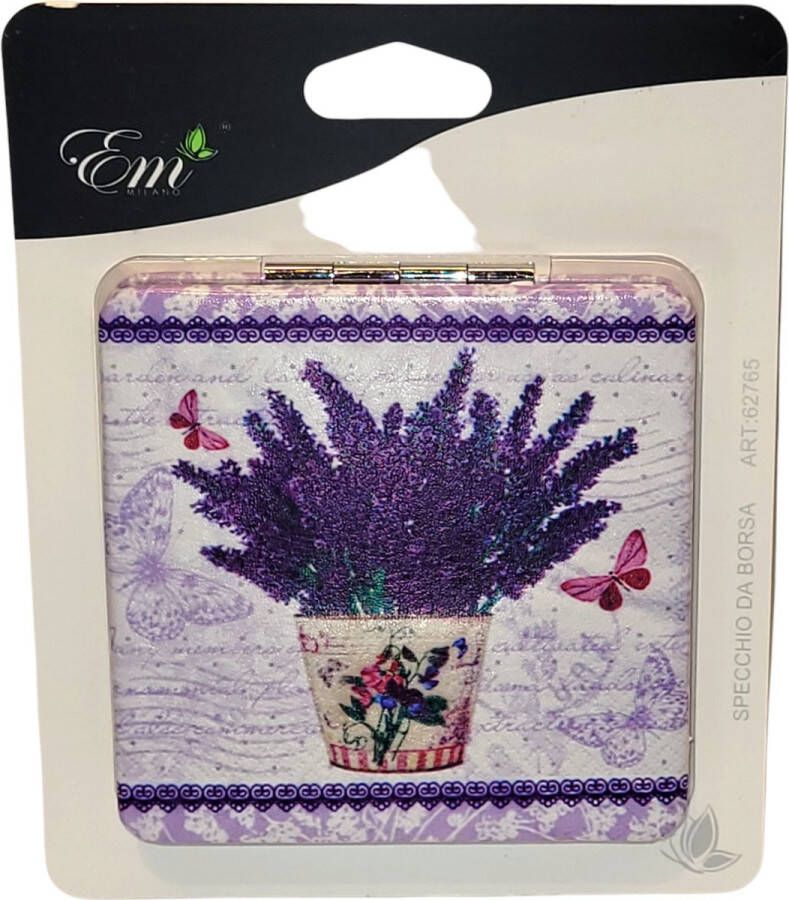 EM Milano Make-up Spiegel Tasspiegel Lavendel met Vlinders Dubbele Spiegel voor in de Tas 2x Vergroot Spiegel Handspiegel Mini Spiegel