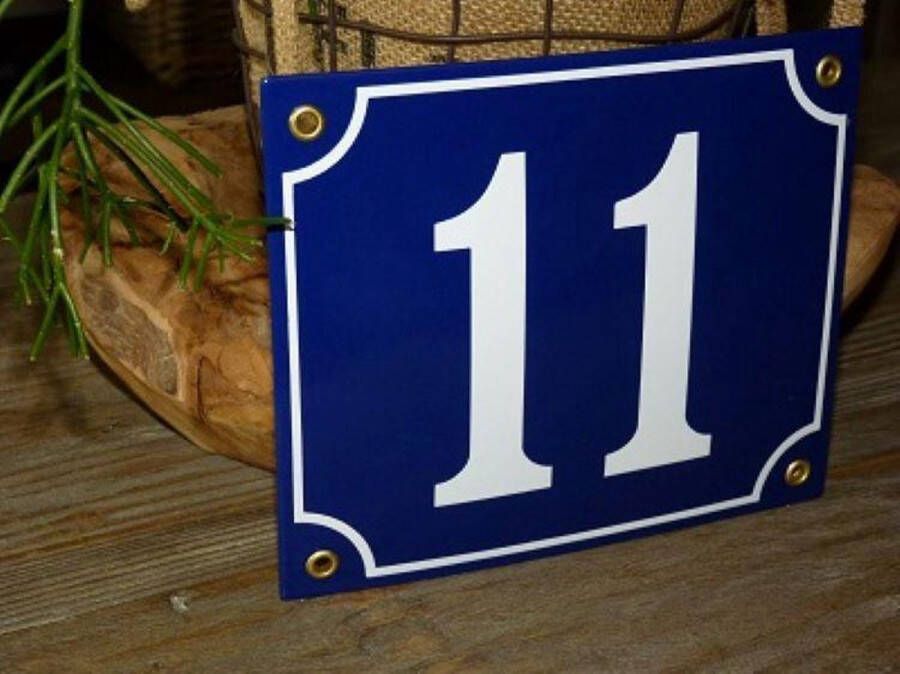 Emaille naambordjes online Emaille huisnummer 18x15 blauw wit nr. 11