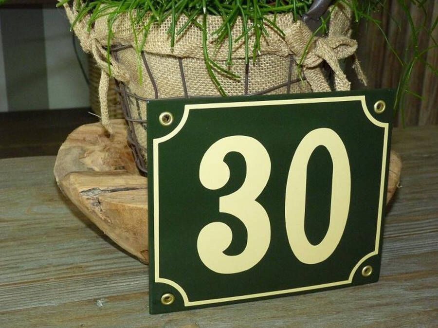 Emaille naambordjes online Emaille huisnummer 18x15 groen creme nr. 30