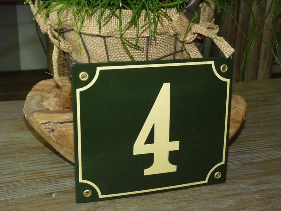 Emaille naambordjes online Emaille huisnummer 18x15 groen creme nr. 4