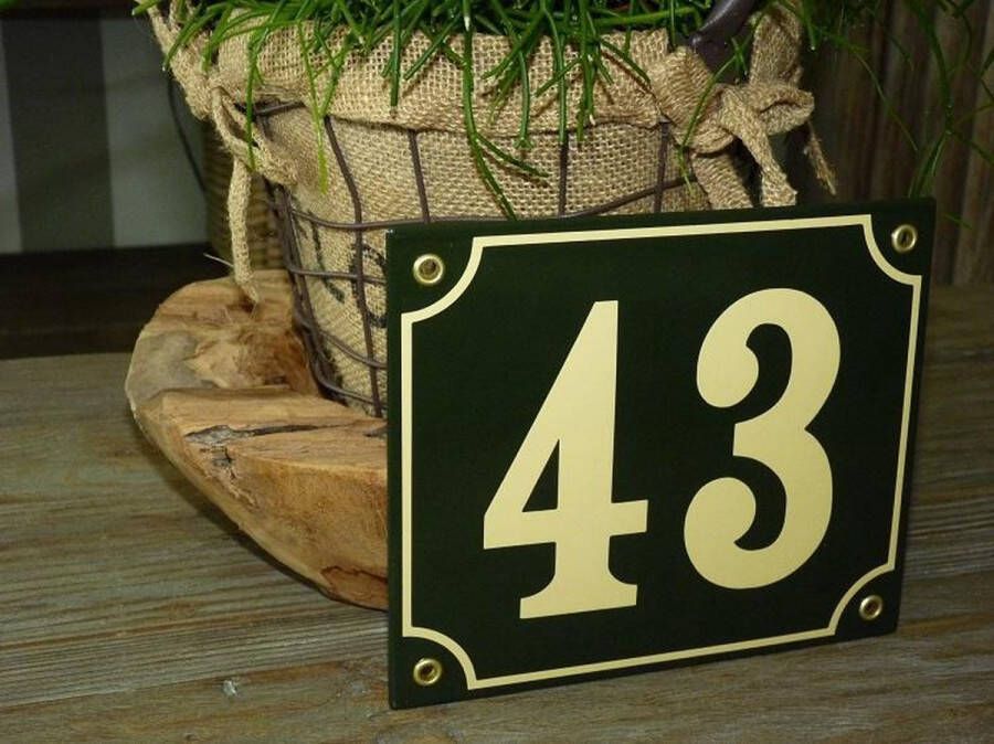Emaille naambordjes online Emaille huisnummer 18x15 groen creme nr. 43