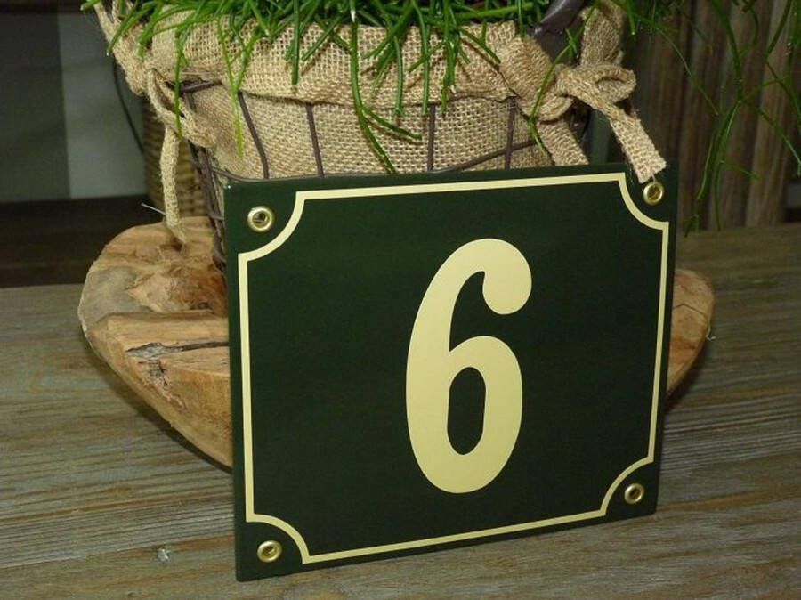Emaille naambordjes online Emaille huisnummer 18x15 groen creme nr. 6