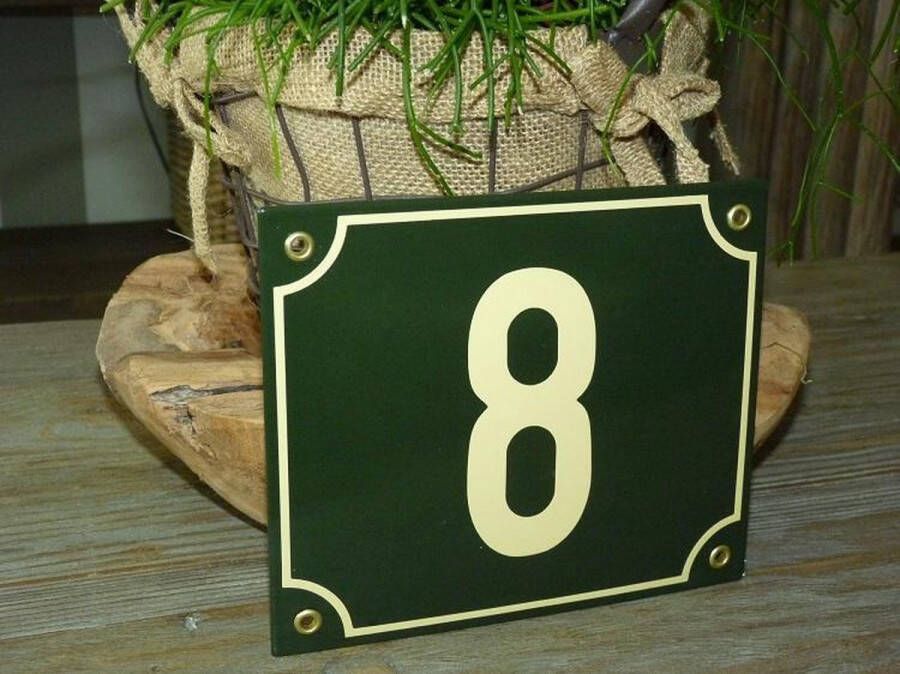 Emaille naambordjes online Emaille huisnummer 18x15 groen creme nr. 8
