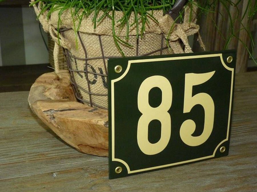 Emaille naambordjes online Emaille huisnummer 18x15 groen creme nr. 85