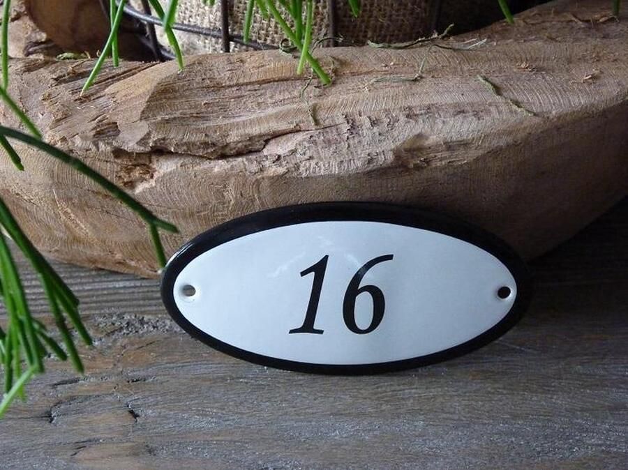 Emaille naambordjes online Emaille huisnummer 10x5 wit nr. 16
