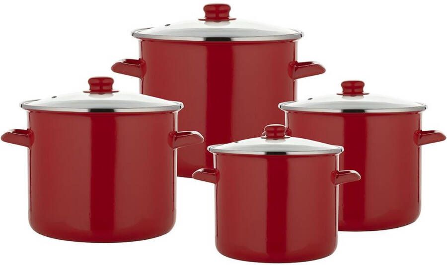 Emalia 8-delige Geëmailleerde Pannenset Rood Inclusief Deksel 7 Liter 9 Liter 11 Liter 13 5 Liter