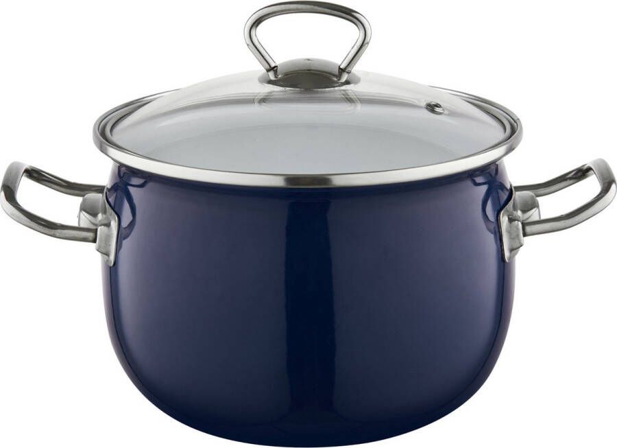 Emalia Berry 22 cm 4.25L retro geëmailleerde exclusieve kookpan met glazen deksel marineblauw geschikt voor alle warmtebronnen kookpannenset emaille limited edition blauw