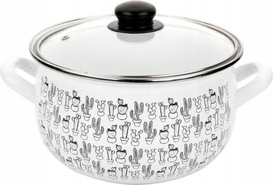 Emalia Cactus geëmailleerde pan 20 cm geschikt voor alle warmtebronnen Emaille Vaatwasserbestendig 4.2L Wit