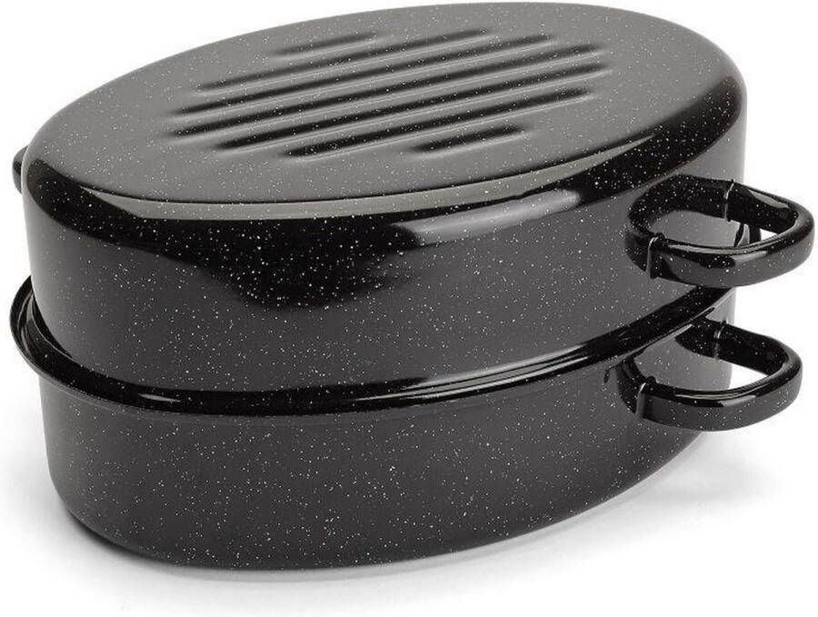 Emalia geëmailleerde braadpan met deksel 3L Braadslede Bakpan Grillpan Emaille Zwart