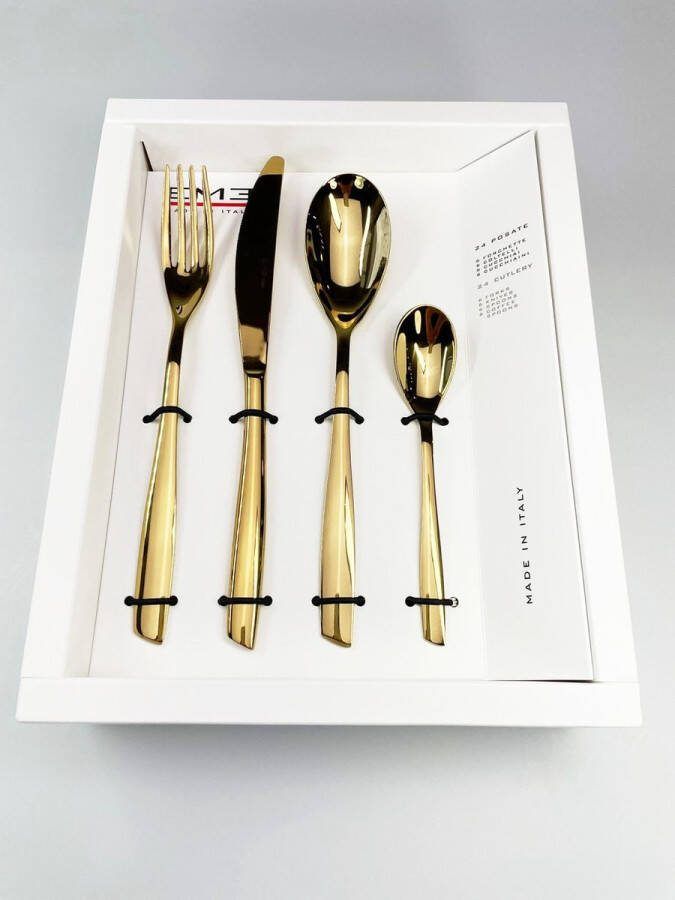 EME Posaterie Italy EME 6 persoons bestek set Goud (24-delig) vorken lepels messen koffielepels vaatwasser bestendig goud