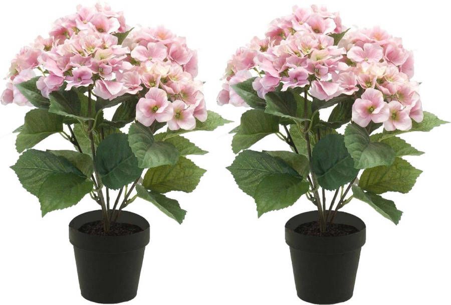 Emerald Hortensia kunstplant in kunststof pot 2x roze 40 cm Kunstplanten