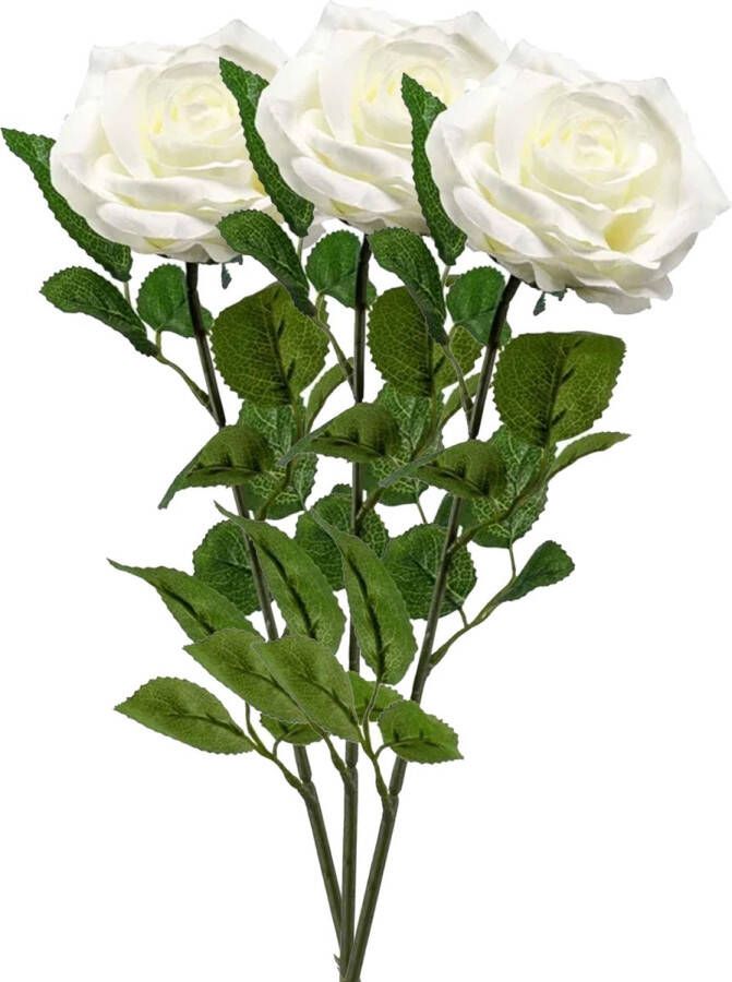 Emerald Kunstbloem roos Marleen 3x creme 63 cm decoratie bloemen