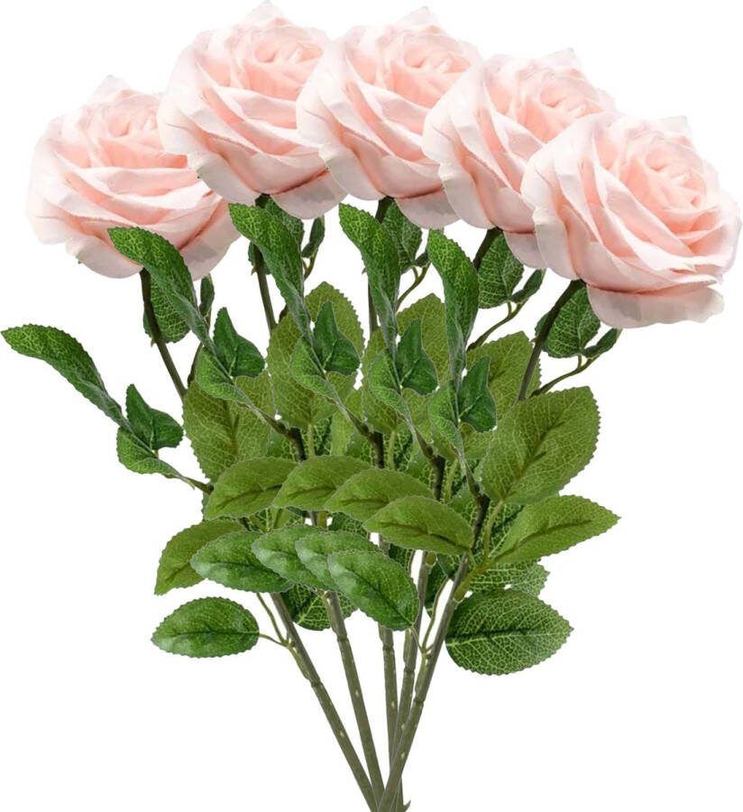 Emerald Kunstbloem roos Marleen 5x licht roze 63 cm decoratie bloemen Kunstbloemen