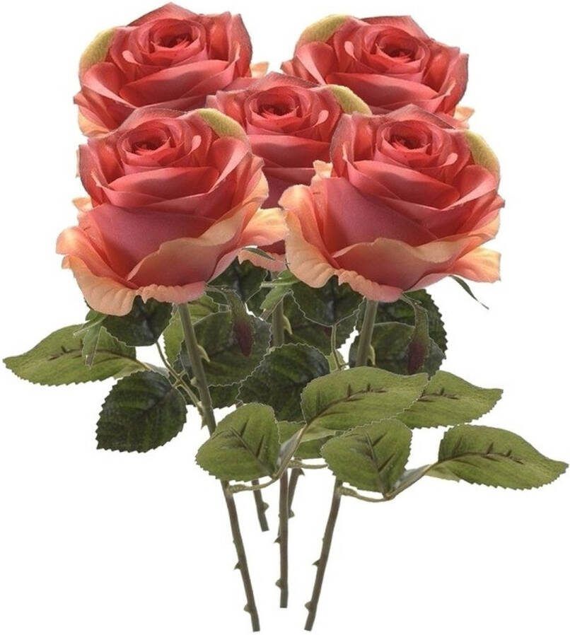 Emerald Kunstbloem roos Simone 5x roze 45 cm decoratie bloemen Kunstbloemen