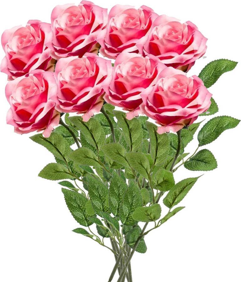 Emerald Kunstbloemen boeket roos Marleen 8x roze 63 cm decoratie bloemen