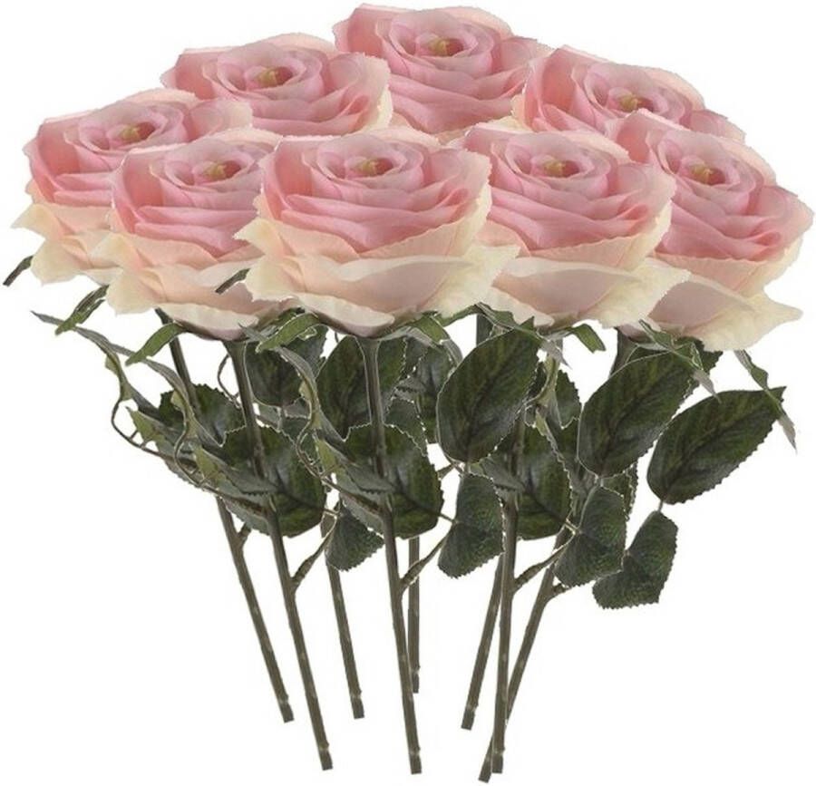 Emerald Kunstbloemen boeket roos Simone 8x licht roze 45 cm decoratie bloemen Kunstbloemen