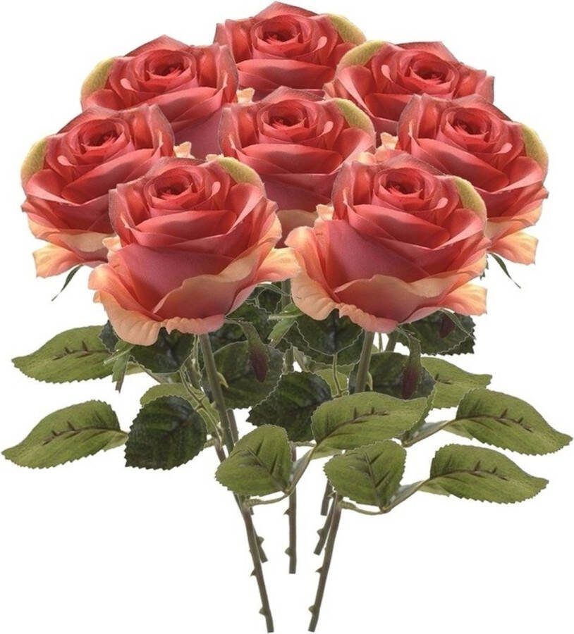 Emerald Kunstbloemen boeket roos Simone 8x roze 45 cm decoratie bloemen Kunstbloemen