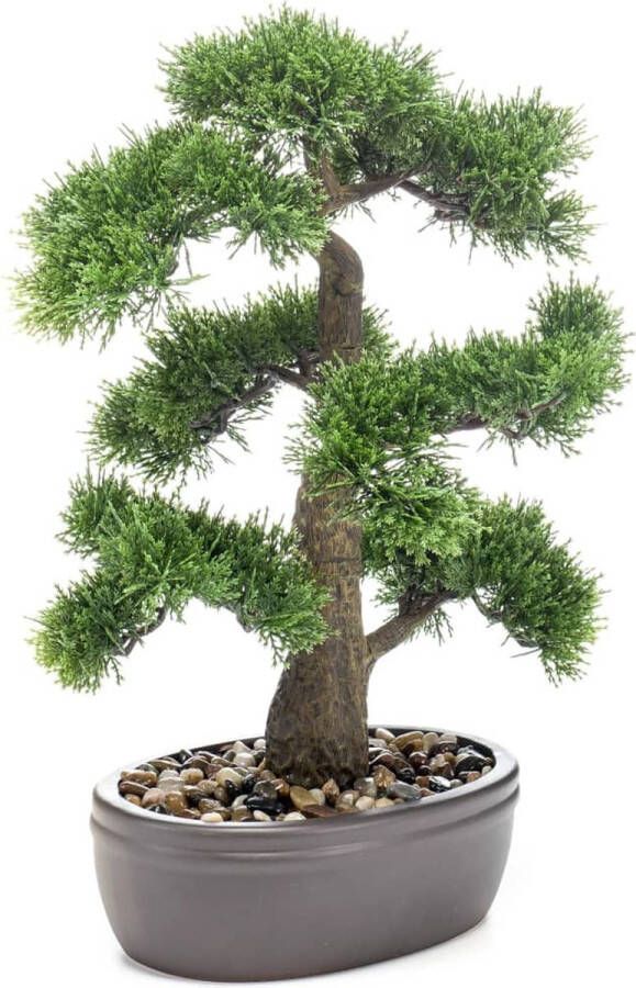 Merkloos Bonsai boompje Cedrus Atlantica Glauca kunstplant in kunststof pot 45 cm Kunstplanten