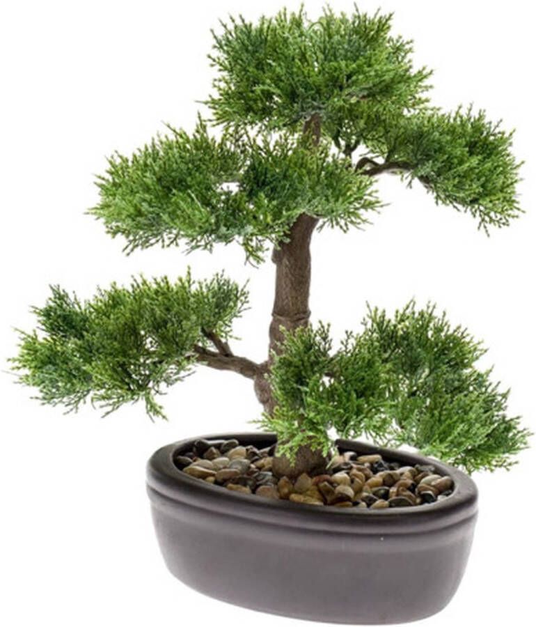 Merkloos Bonsai boompje Cedrus Atlantica Glauca kunstplant in kunststof pot 32 cm Kunstplanten