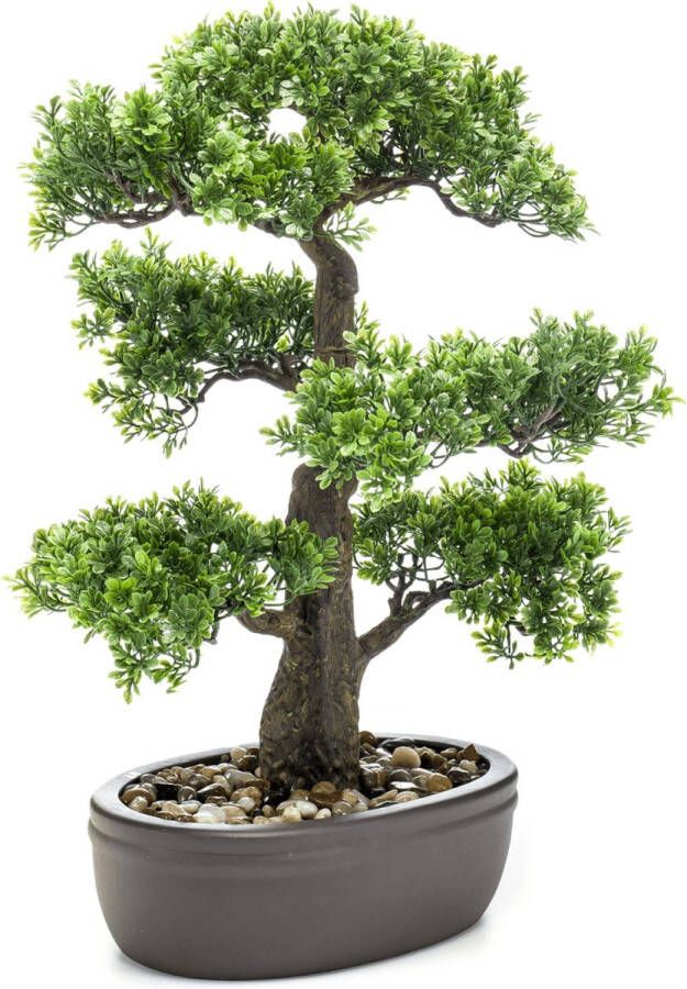Emerald Kunstplant in bruine pot Ficus minibonsai 43 cm