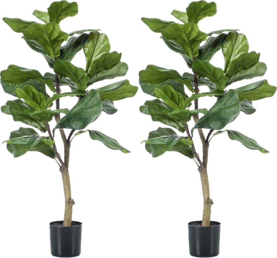 Emerald Set van 2x stuks groene kunstplanten ficus Lyrata 90 cm in pot Mooie decoratie kunstplanten voor binnen