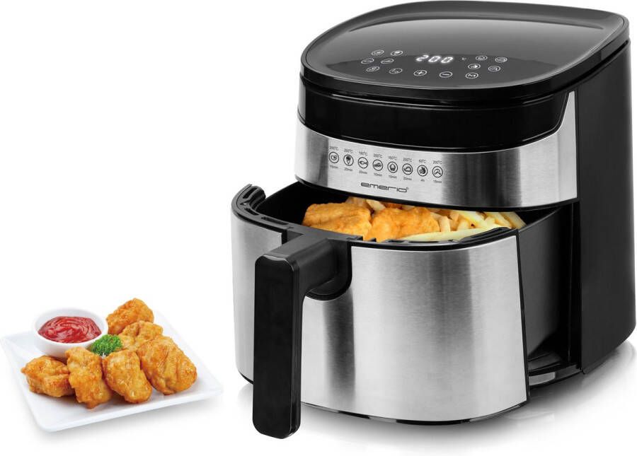 Emerio AF-129084 ggrote digitale heteluchtfriteuse Frituren zonder extra olie 4.5 liter inhoud 8 automatische programma's Cool Touch BPA-vrij snel opwarmen 1300 watt