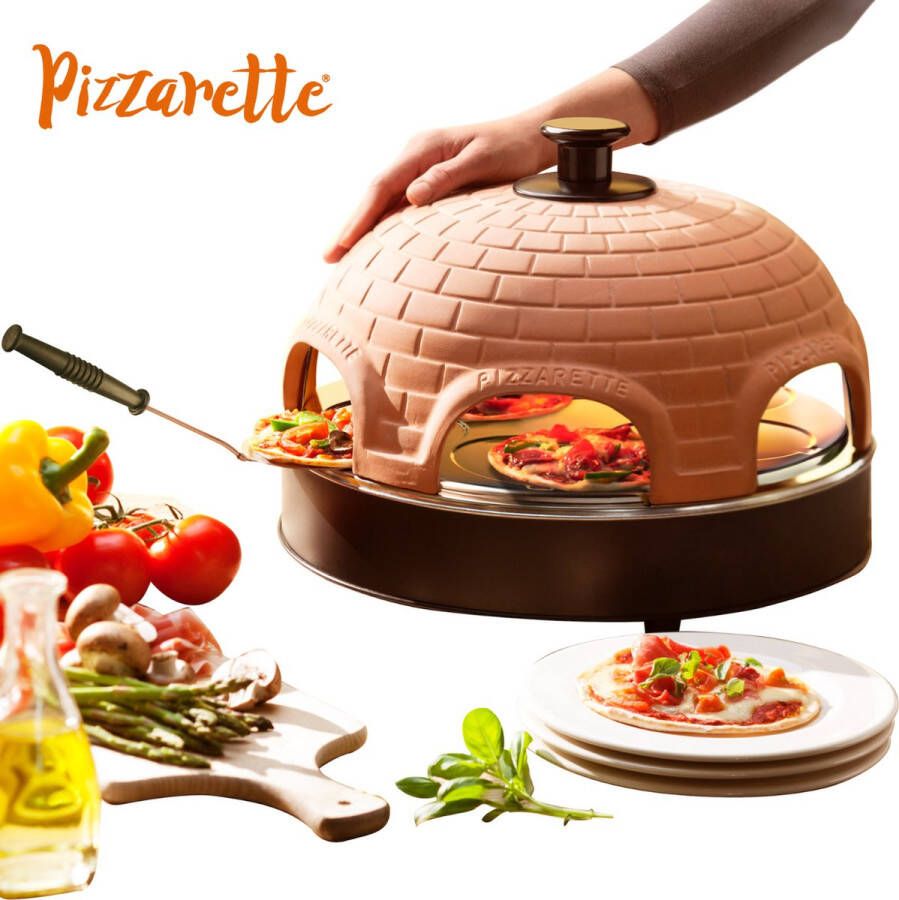 Emerio PO-115984 Pizzarette 6 persoons Handgemaakte terracotta koepel 6 Geïsoleerde bak spatels RVS bakplaat Cool touch - Foto 2