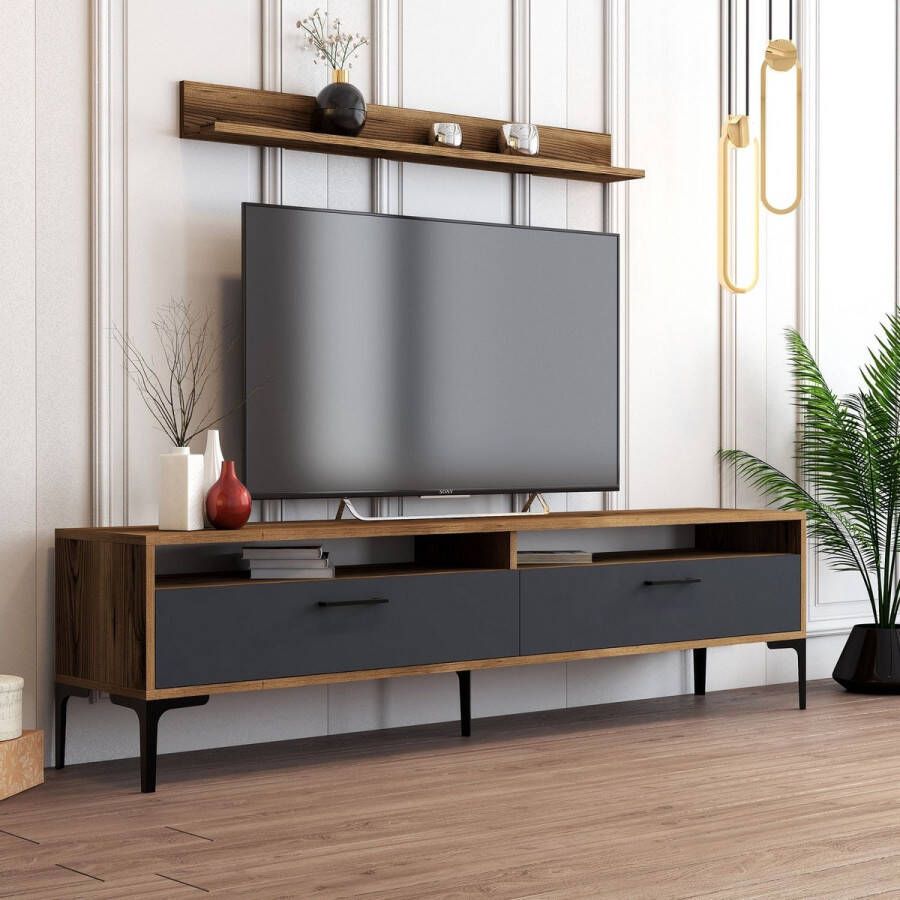 Emob 18 mm Gemelamineerd TV-meubel Woody Fashion Notelaar Antraciet